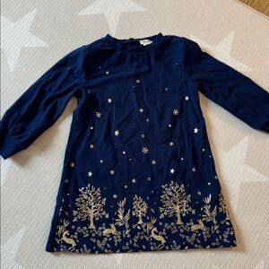 Navy Holiday Dress with Forest Design. Perfect- Christmas, Hanukkah, Winter!